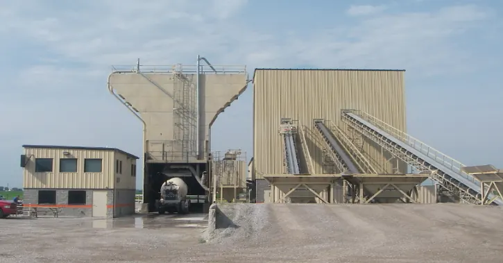 Ready mixed concrete plant with aggregate conveyors